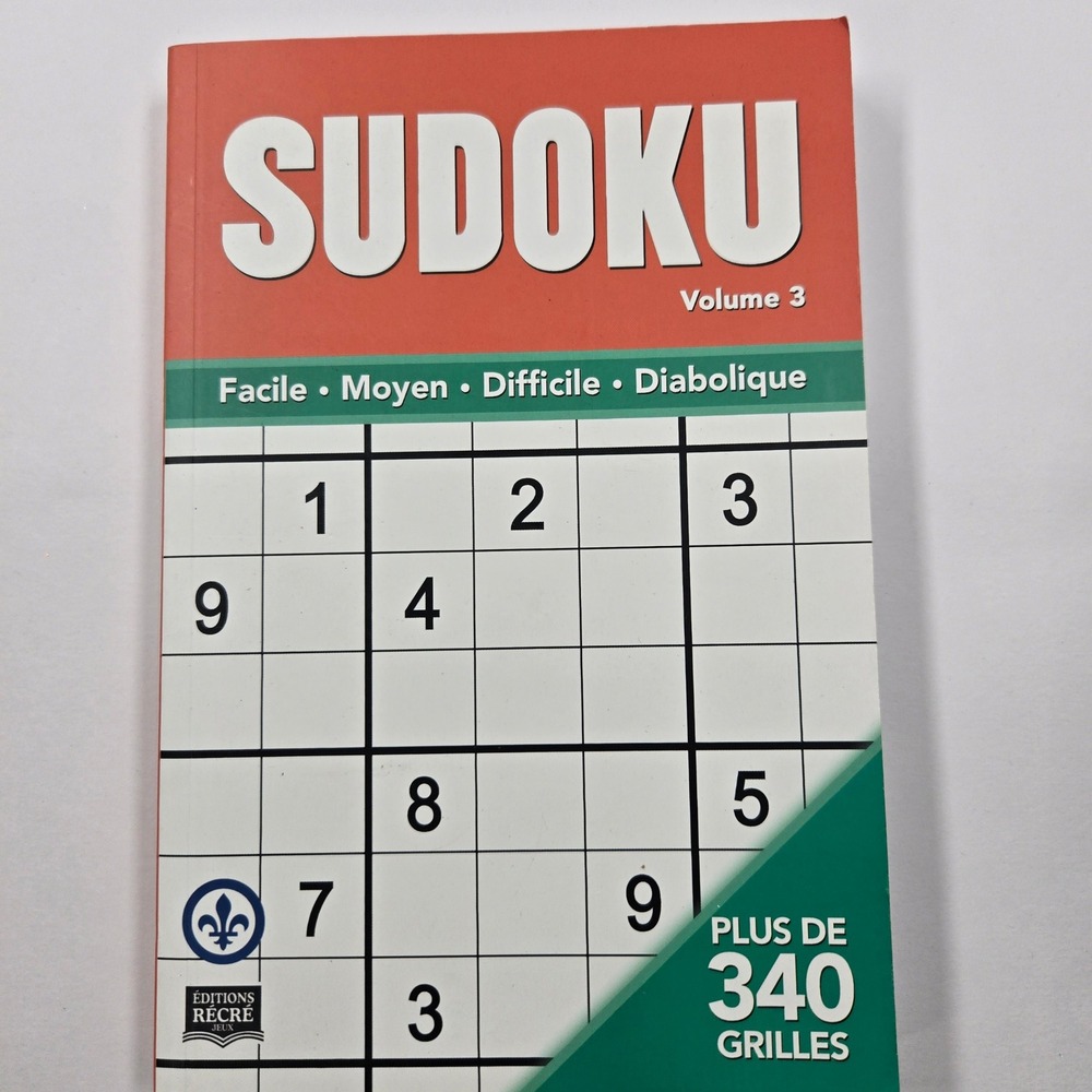 Sudoku Volume 3 Puzzle Book French Edition Over 340 Grids 4 Difficulty Levels